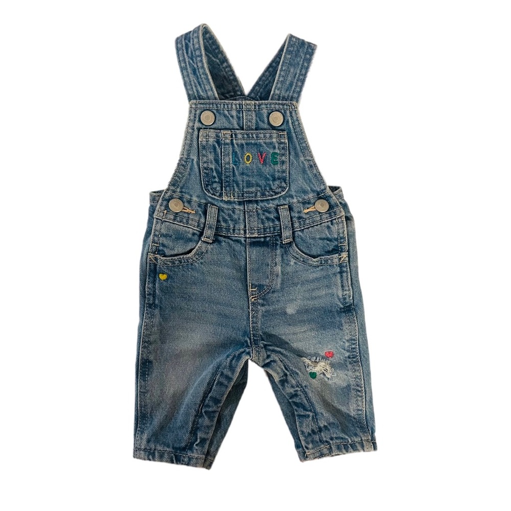 0-3M Old Navy Baby Girl Denim Embroidered Overalls